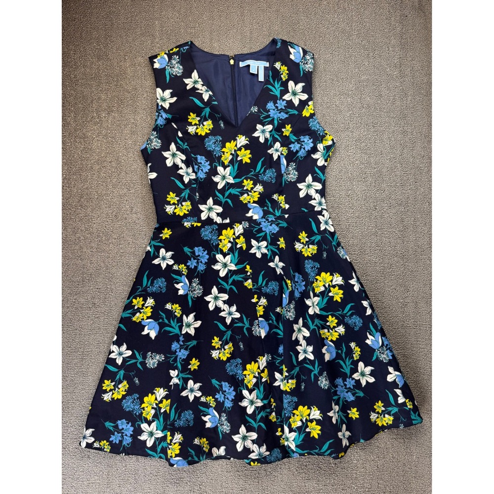 Draper James Navy Floral Midi Dress with White, Yellow & Blue Blooms